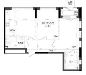 2-к квартира, вторичка, 72м2, 12/23 этаж