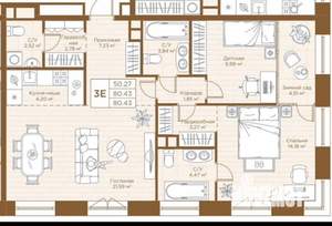 3-к квартира, вторичка, 80м2, 8/22 этаж