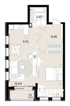 2-к квартира, вторичка, 57м2, 3/23 этаж