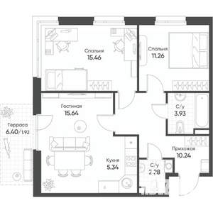 3-к квартира, строящийся дом, 66м2, 2/17 этаж