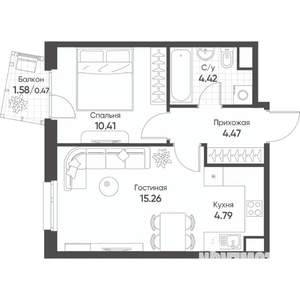 2-к квартира, строящийся дом, 40м2, 4/17 этаж
