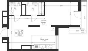 1-к квартира, вторичка, 44м2, 5/25 этаж