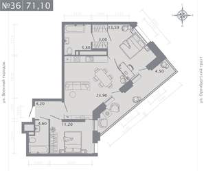 2-к квартира, строящийся дом, 71м2, 6/25 этаж