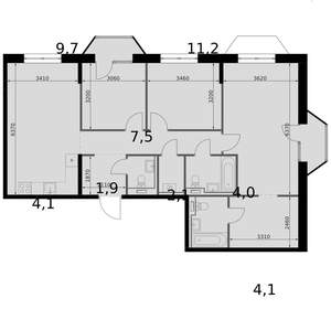 4-к квартира, вторичка, 97м2, 12/14 этаж