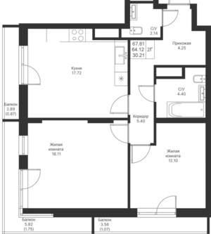 2-к квартира, вторичка, 68м2, 20/24 этаж