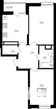 2-к квартира, вторичка, 58м2, 14/19 этаж