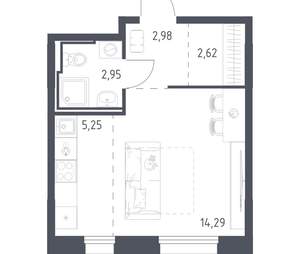 Студия квартира, вторичка, 28м2, 12/13 этаж