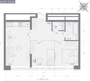 2-к квартира, строящийся дом, 56м2, 11/23 этаж