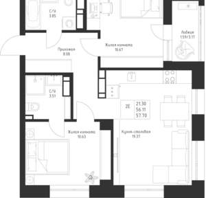 2-к квартира, вторичка, 58м2, 5/23 этаж