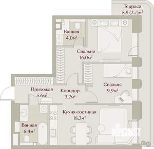 1-к квартира, вторичка, 66м2, 2/8 этаж