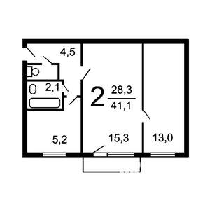 2-к квартира, вторичка, 43м2, 5/5 этаж