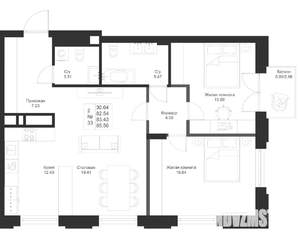 2-к квартира, вторичка, 83м2, 2/6 этаж
