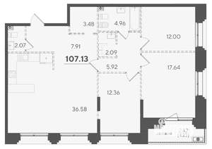 3-к квартира, строящийся дом, 107м2, 5/7 этаж