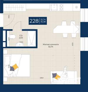 1-к квартира, вторичка, 35м2, 2/5 этаж