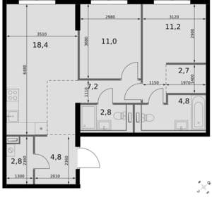 2-к квартира, вторичка, 66м2, 7/20 этаж