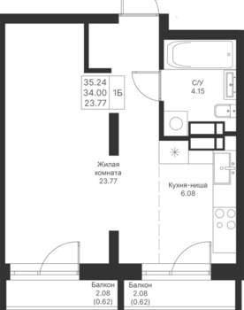 1-к квартира, вторичка, 35м2, 7/24 этаж