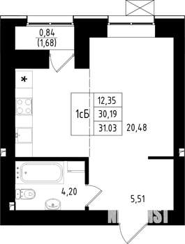 1-к квартира, строящийся дом, 31м2, 8/15 этаж