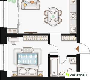 1-к квартира, вторичка, 43м2, 10/19 этаж