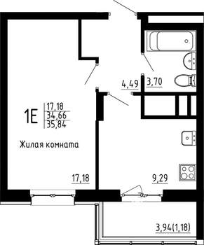 1-к квартира, строящийся дом, 36м2, 7/23 этаж