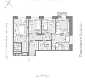 4-к квартира, вторичка, 64м2, 2/24 этаж