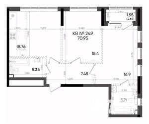 2-к квартира, вторичка, 71м2, 17/23 этаж