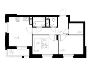 2-к квартира, вторичка, 52м2, 7/13 этаж