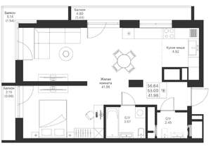 1-к квартира, вторичка, 57м2, 9/25 этаж