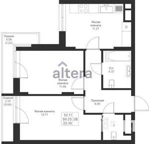 2-к квартира, вторичка, 52м2, 11/25 этаж