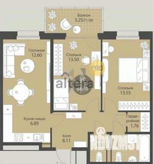 3-к квартира, вторичка, 66м2, 4/9 этаж