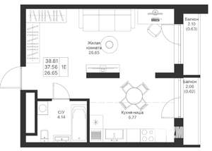 1-к квартира, вторичка, 39м2, 12/24 этаж