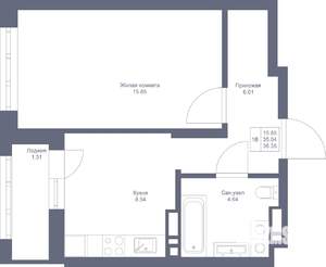 1-к квартира, вторичка, 36м2, 5/22 этаж