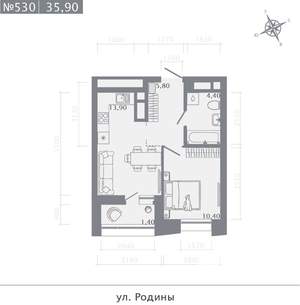 1-к квартира, строящийся дом, 36м2, 13/23 этаж