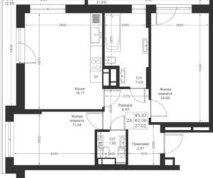 2-к квартира, вторичка, 65м2, 6/24 этаж