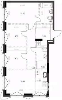 3-к квартира, вторичка, 74м2, 2/15 этаж