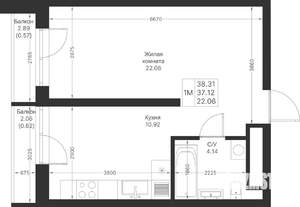 1-к квартира, вторичка, 38м2, 4/25 этаж