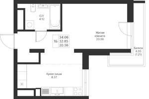 1-к квартира, вторичка, 34м2, 22/24 этаж