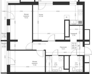 2-к квартира, вторичка, 72м2, 16/25 этаж