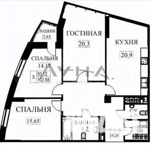 3-к квартира, вторичка, 102м2, 8/26 этаж