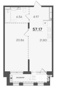 1-к квартира, вторичка, 57м2, 4/7 этаж
