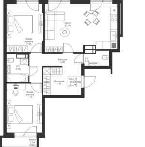 2-к квартира, вторичка, 68м2, 9/25 этаж