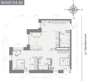 2-к квартира, строящийся дом, 65м2, 4/25 этаж