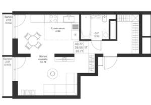 1-к квартира, вторичка, 41м2, 9/24 этаж