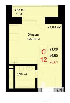 Студия квартира, строящийся дом, 27м2, 6/10 этаж