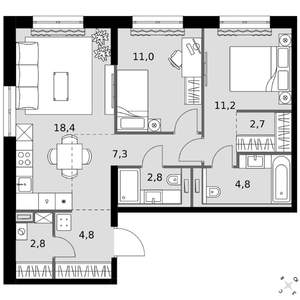 2-к квартира, вторичка, 66м2, 10/20 этаж
