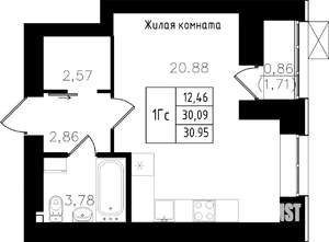 Студия квартира, строящийся дом, 31м2, 4/15 этаж