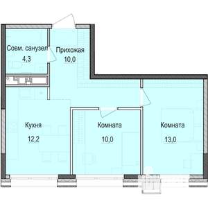 2-к квартира, строящийся дом, 49м2, 6/18 этаж
