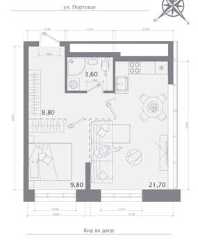 1-к квартира, строящийся дом, 44м2, 2/19 этаж