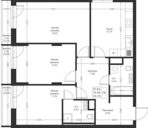 3-к квартира, вторичка, 82м2, 4/24 этаж