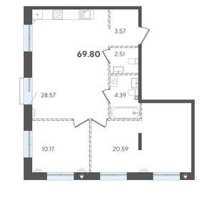 2-к квартира, строящийся дом, 70м2, 2/5 этаж