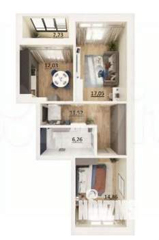2-к квартира, вторичка, 61м2, 3/19 этаж
